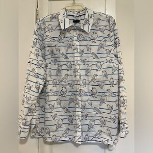 Talbots White and Blue Bird Pattern women’s shirt size xl
